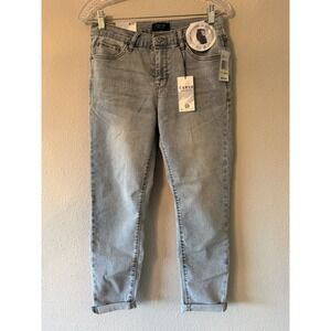 Curve Appeal Mid-Rise Skinny Tummy Tuck  Ankle Cuffed Blue Denim Pockets Stretch